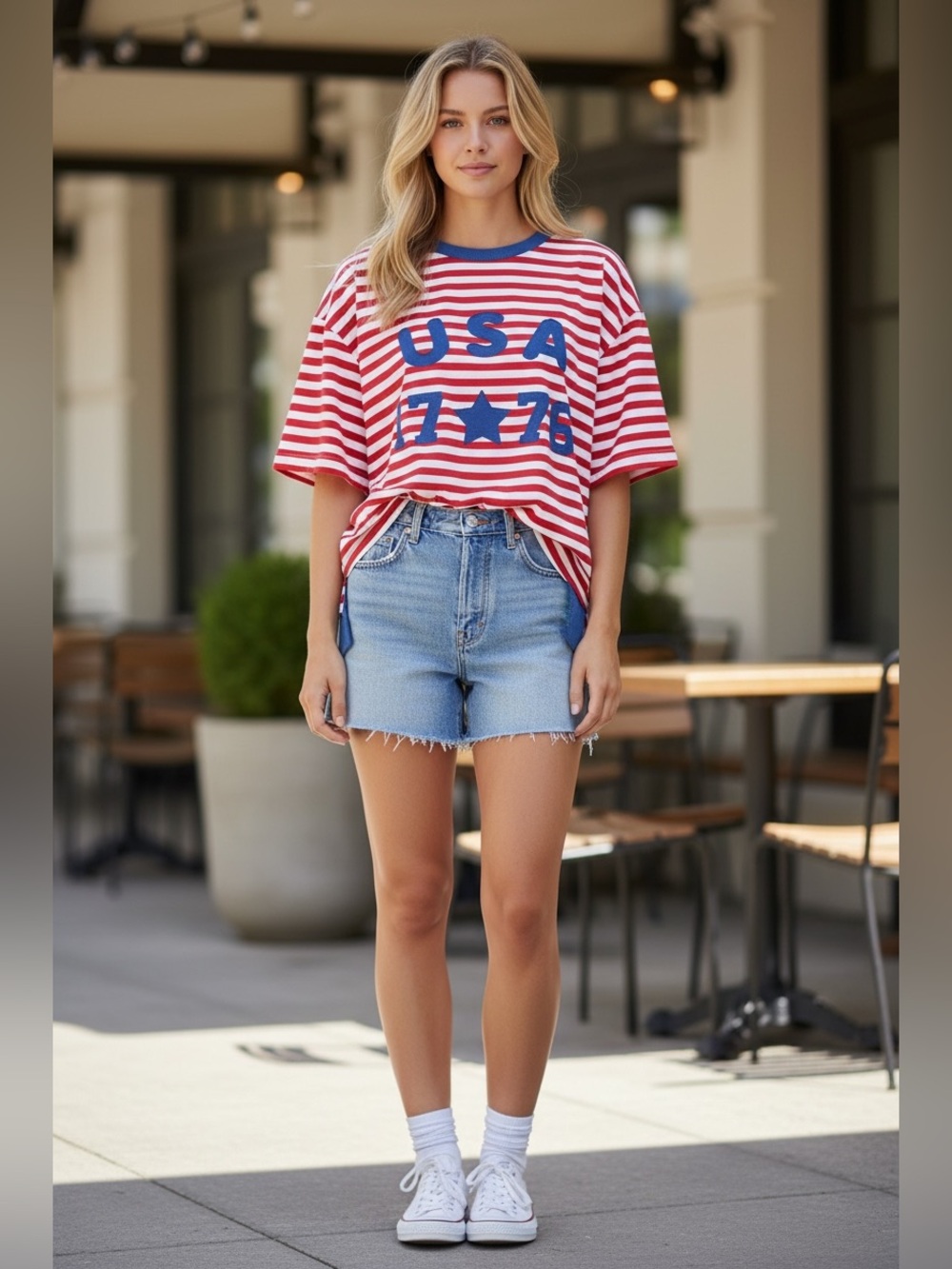 Mainstrip| Patchwork USA 1776 Striped Top| SML